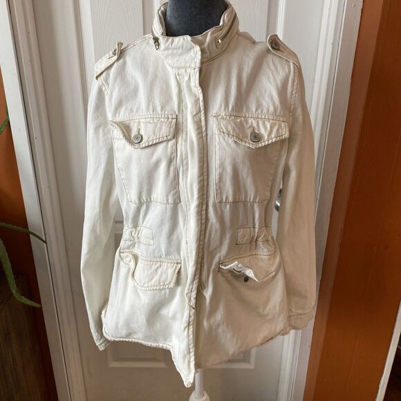 Jackets & Blazers - Ashley Vintage Charm Denim Jacket Women’s Size Medium Ivory Full Zip
